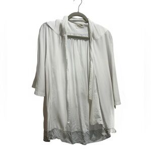 Tylho White Tunic Beach Button Down with Blue Border, Size M